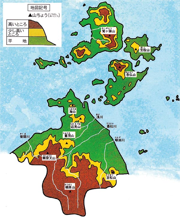 今治市の土地の高さの地図